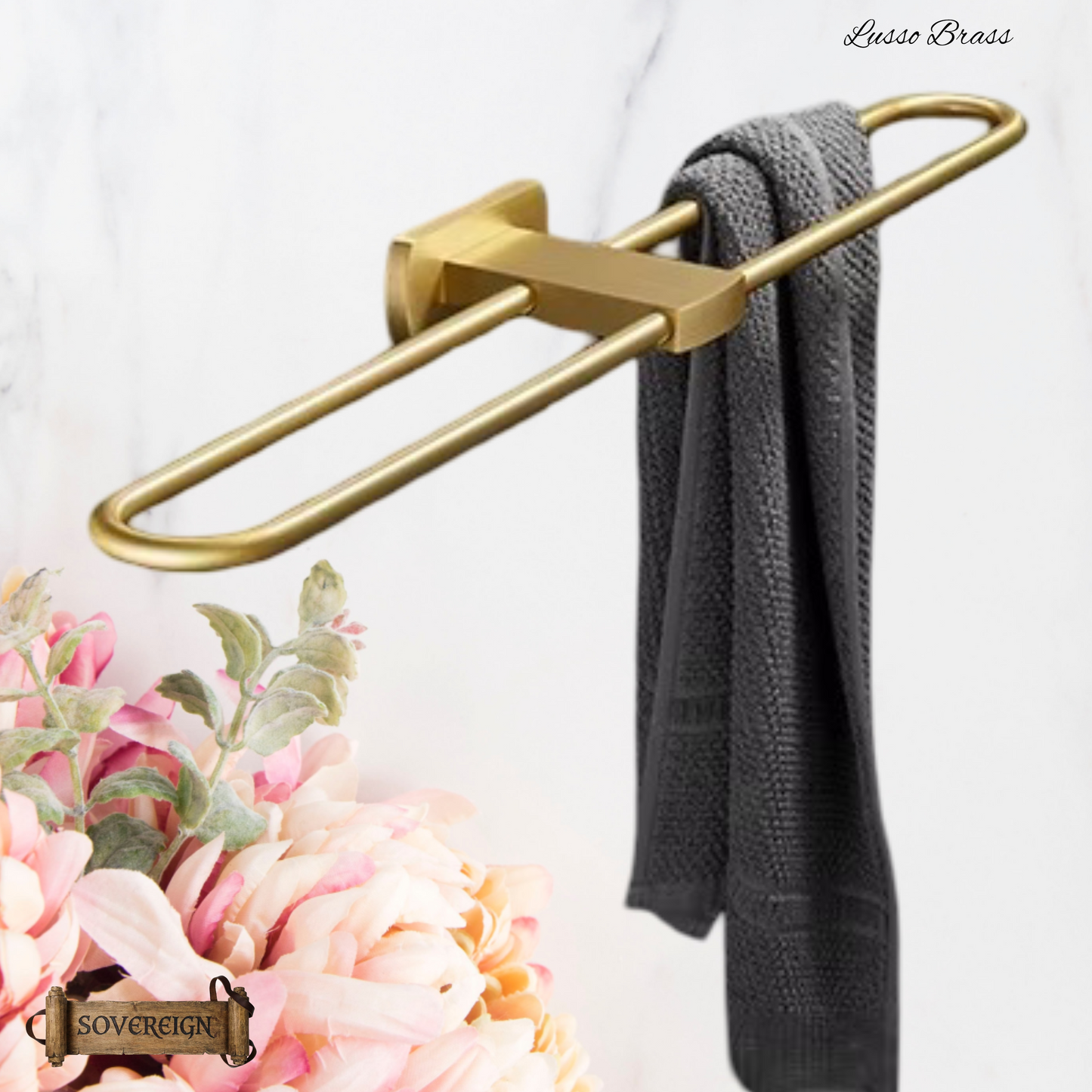"Lusso" Sovereign Looped  2 Bar Towel Rail Brushed brass 600mmx120mmm