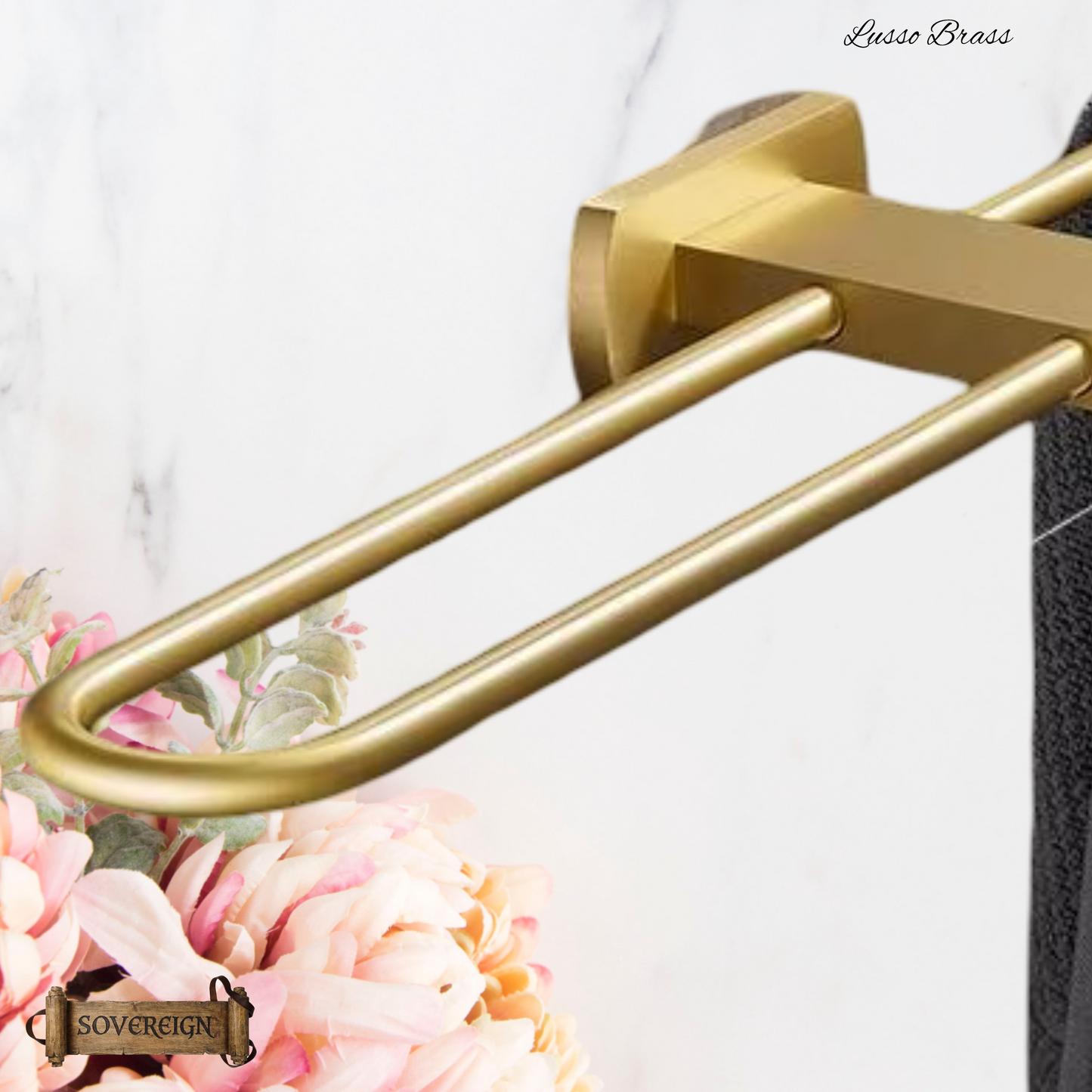 "Lusso" Sovereign Looped  2 Bar Towel Rail Brushed brass 600mmx120mmm