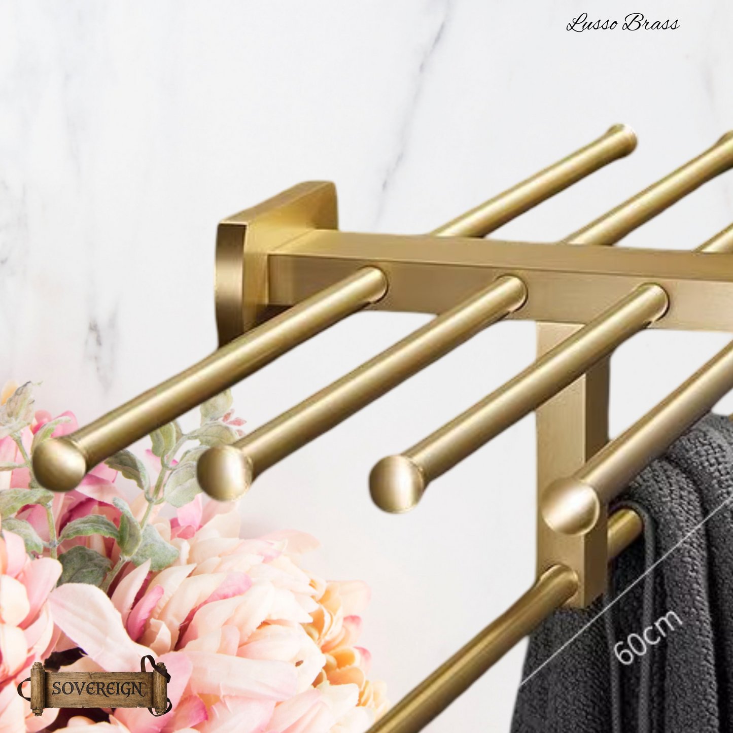 "Lusso" Sovereign 5 Bar Towel Rail Brushed brass 600mmx 200mm