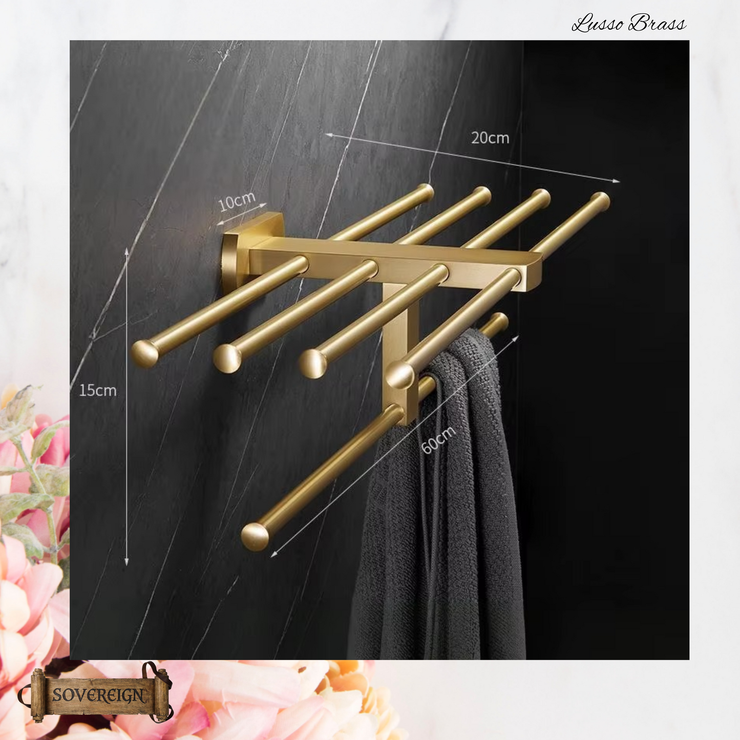 "Lusso" Sovereign 5 Bar Towel Rail Brushed brass 600mmx 200mm