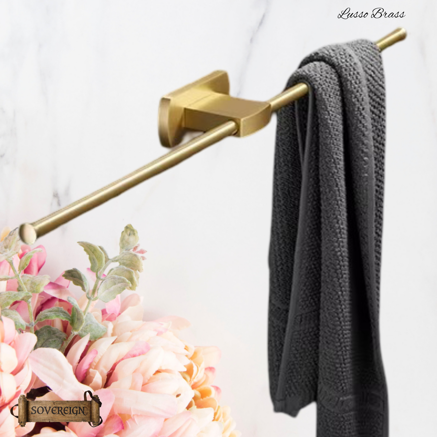 "Lusso" Sovereign single Bar Towel Rail Brushed brass 600mmx 70mm