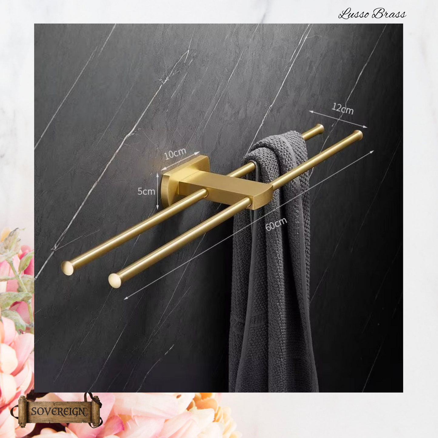 "Lusso" Sovereign 2 Bar Towel Rail Brushed brass 600mmx120mm