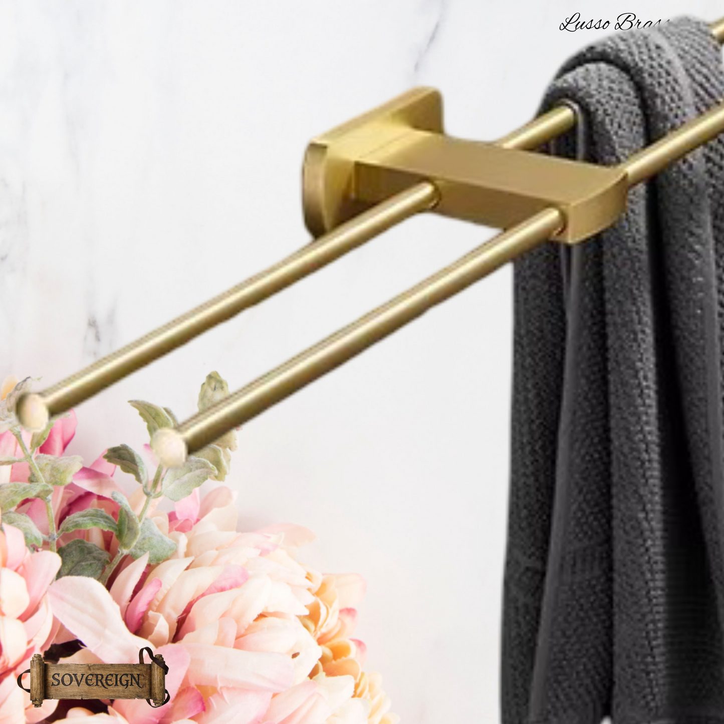 "Lusso" Sovereign 2 Bar Towel Rail Brushed brass 600mmx120mm