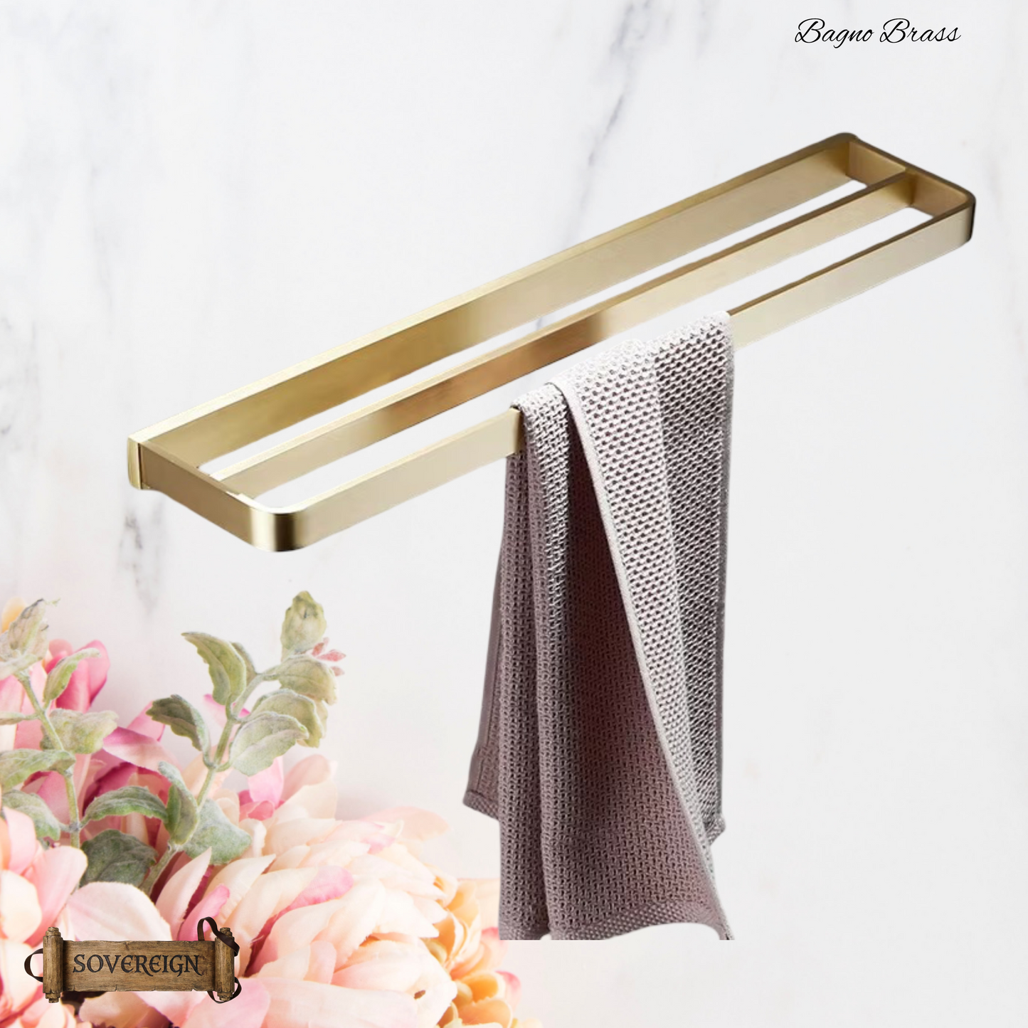 "Bagno"Sovereign Bathroom 2 Bar Towel Rack -Brushed brass