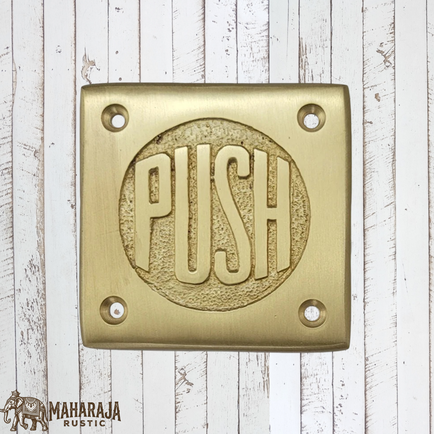 Square Rustic Brass PUSH Sign 75mm x 75mm (MAJ-831)