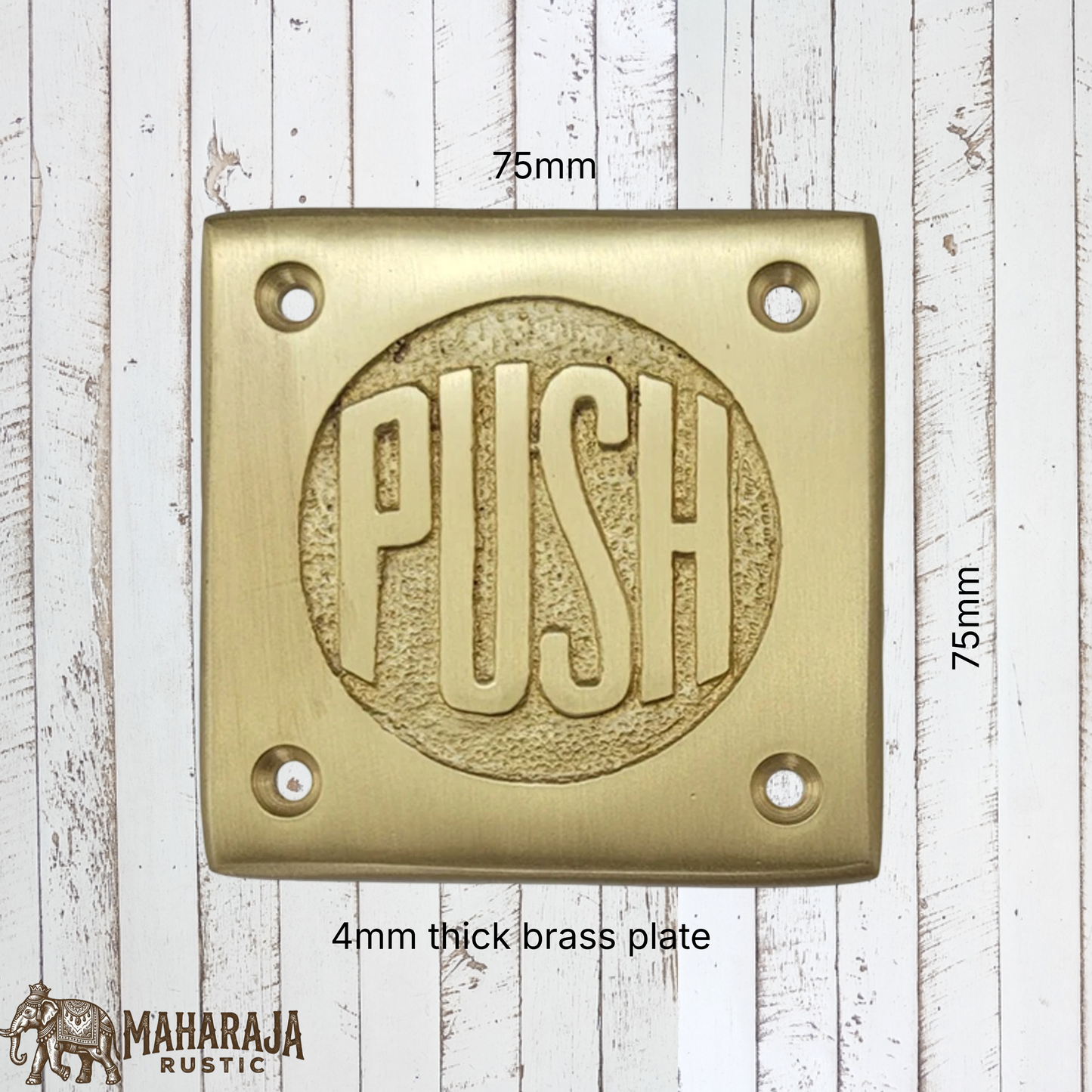 Square Rustic Brass PUSH Sign 75mm x 75mm (MAJ-831)