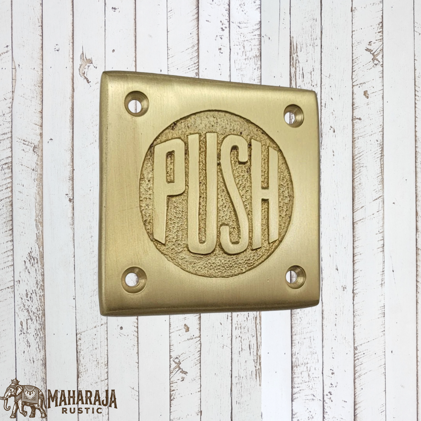 Square Rustic Brass PUSH Sign 75mm x 75mm (MAJ-831)