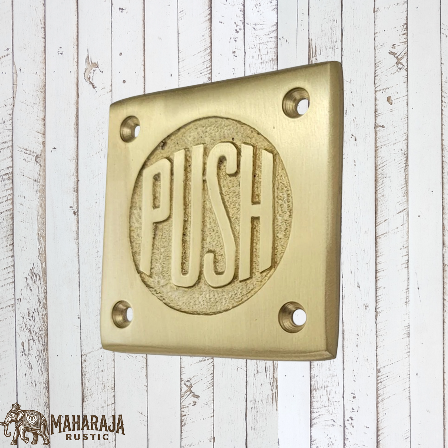 Square Rustic Brass PUSH Sign 75mm x 75mm (MAJ-831)