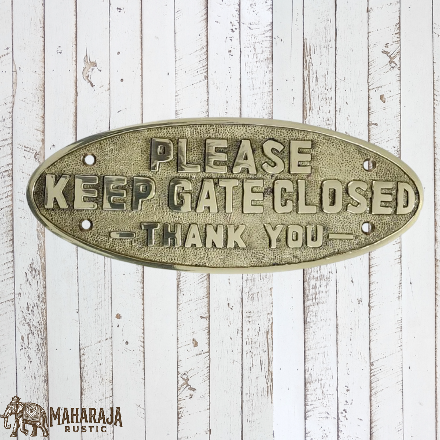 Oval Polished Brass PLEASE KEEP GATE CLOSED sign 200mm x 80mm (MAJ-832)