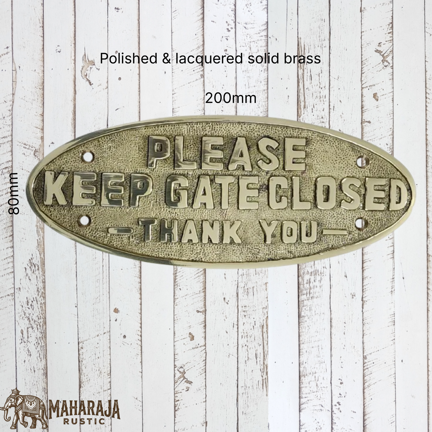 Oval Polished Brass PLEASE KEEP GATE CLOSED sign 200mm x 80mm (MAJ-832)