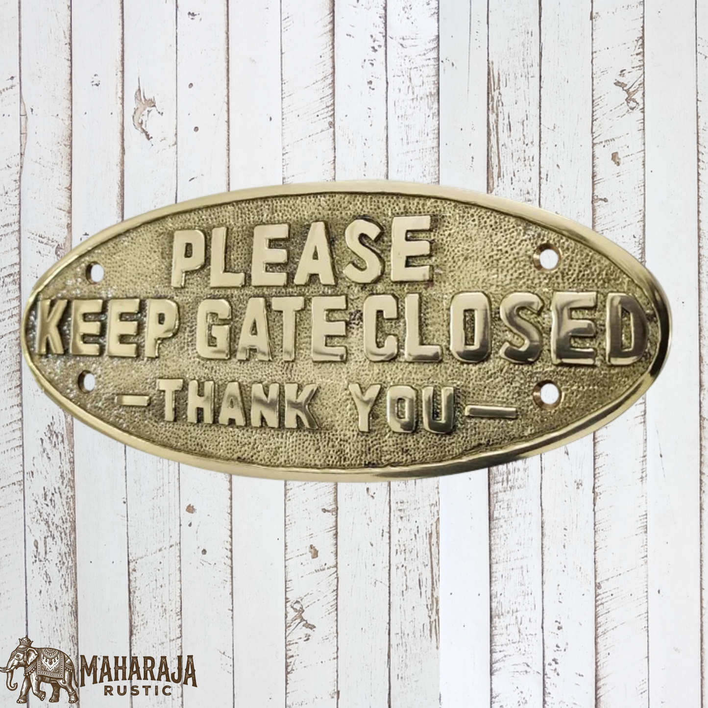 Oval Polished Brass PLEASE KEEP GATE CLOSED sign 200mm x 80mm (MAJ-832)