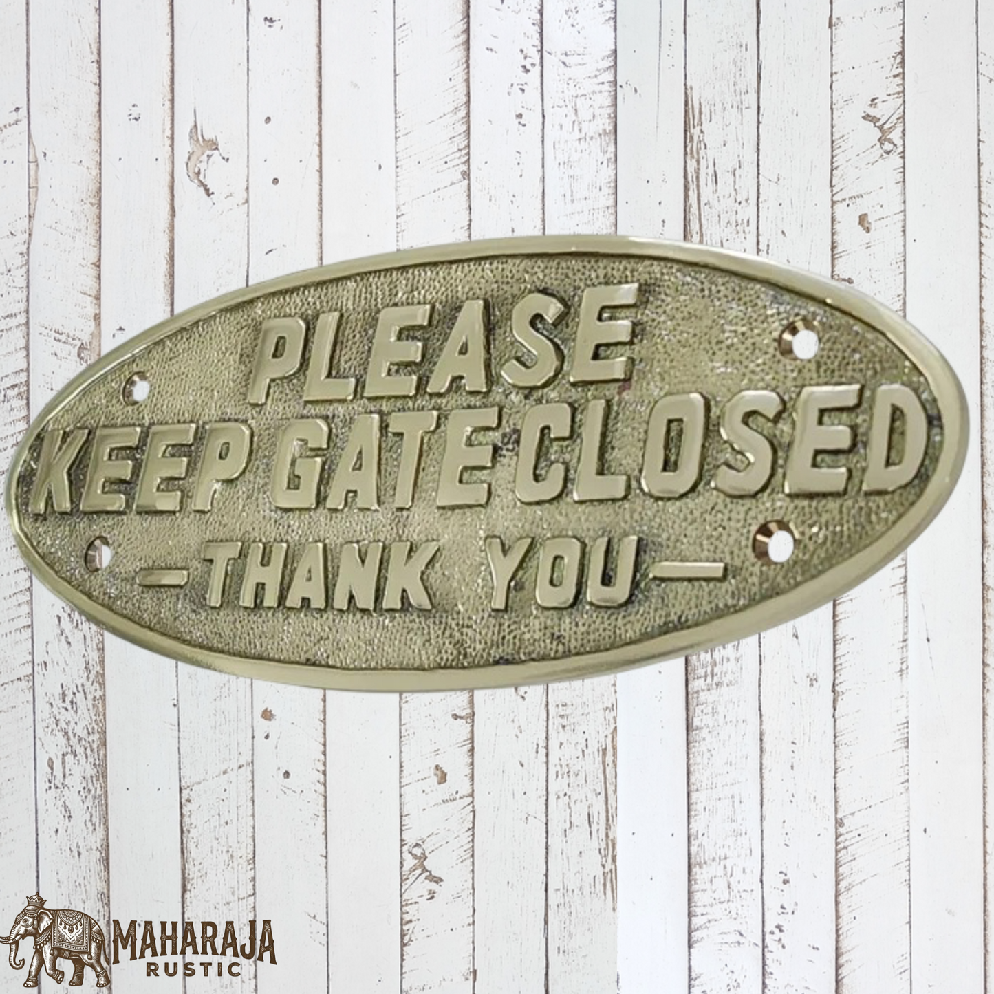 Oval Polished Brass PLEASE KEEP GATE CLOSED sign 200mm x 80mm (MAJ-832)