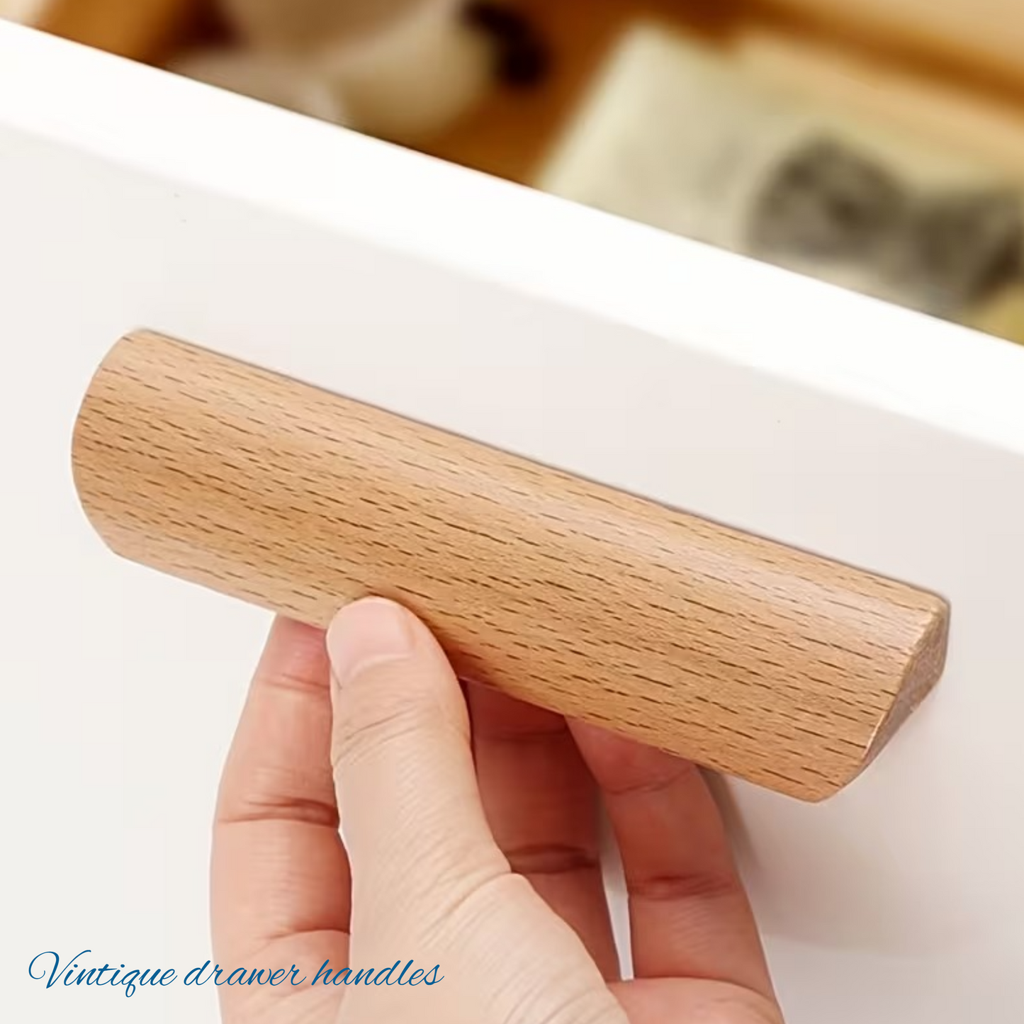 Lacquered Beach lipped cupboard wooden handle 92mm Long