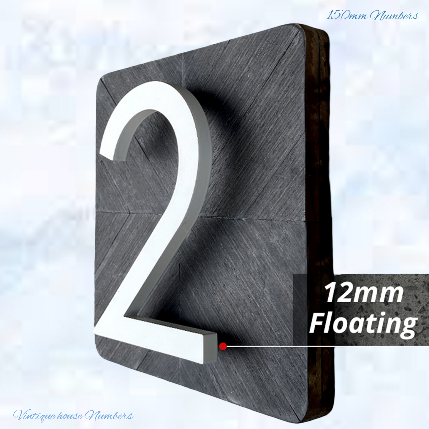 Narrow 150mm 304 White Aluminium floating Street numbers (0-9)