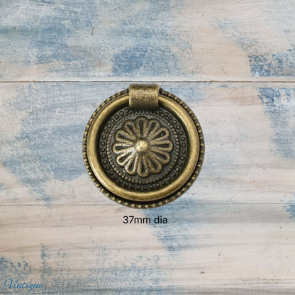 Antique Round Dresser Flower Ring Pull Bronze -2 Sizes