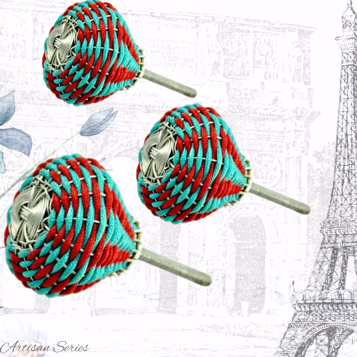 Artisan Wire & Rope Red/Teal weave cabinet knob -3 sizes