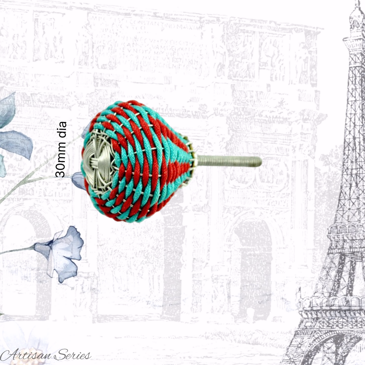 Artisan Wire & Rope Red/Teal weave cabinet knob -3 sizes