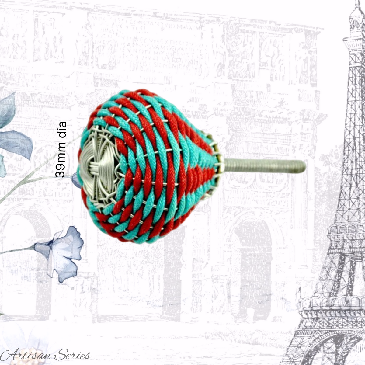 Artisan Wire & Rope Red/Teal weave cabinet knob -3 sizes