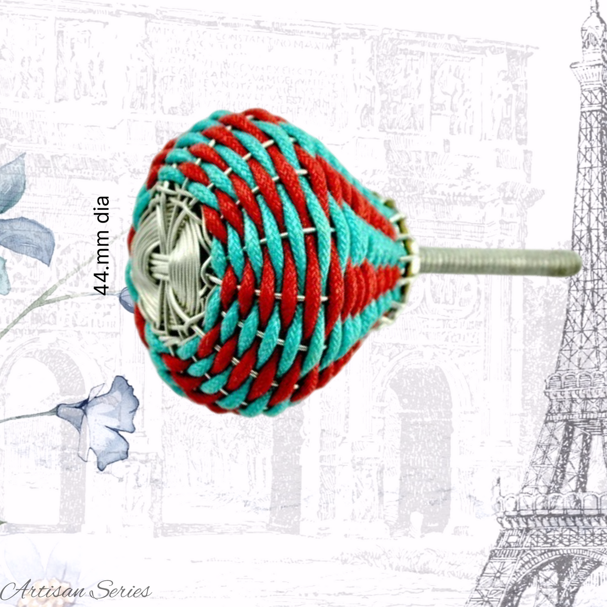 Artisan Wire & Rope Red/Teal weave cabinet knob -3 sizes