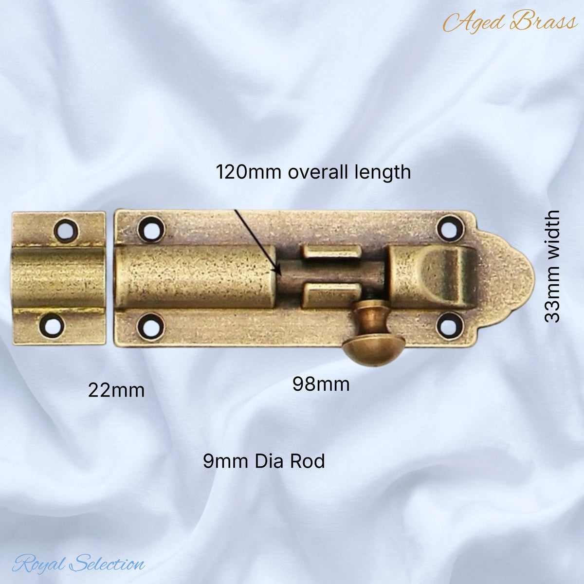 Aged Brass sliding Barrel Bolt long Bolt  7 sizes 100mm To 630mm