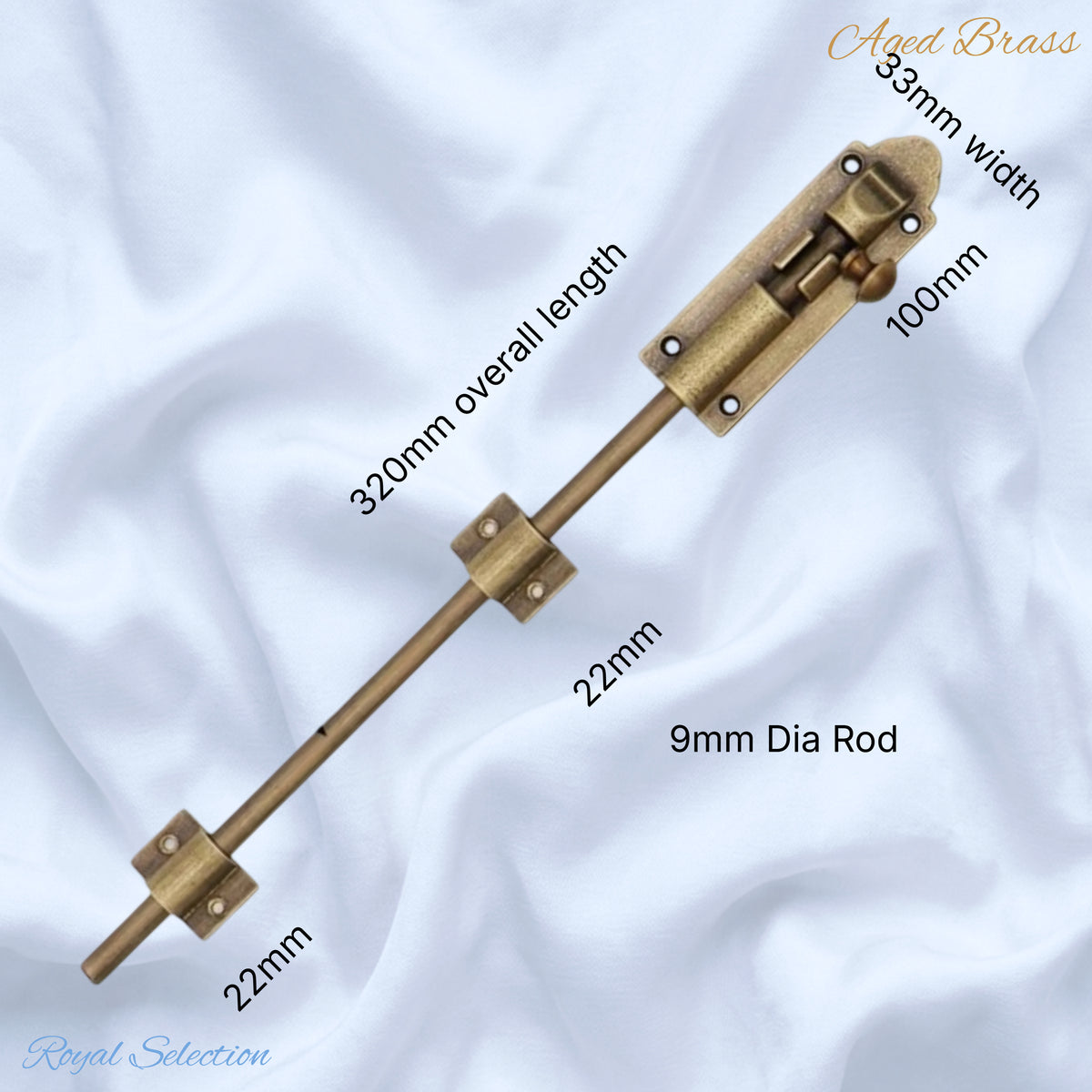 Aged Brass sliding Barrel Bolt long Bolt  7 sizes 100mm To 630mm