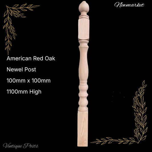 Newmarket wooden (Red Oak) Newel post 1100mm L x 100mm x 100mm