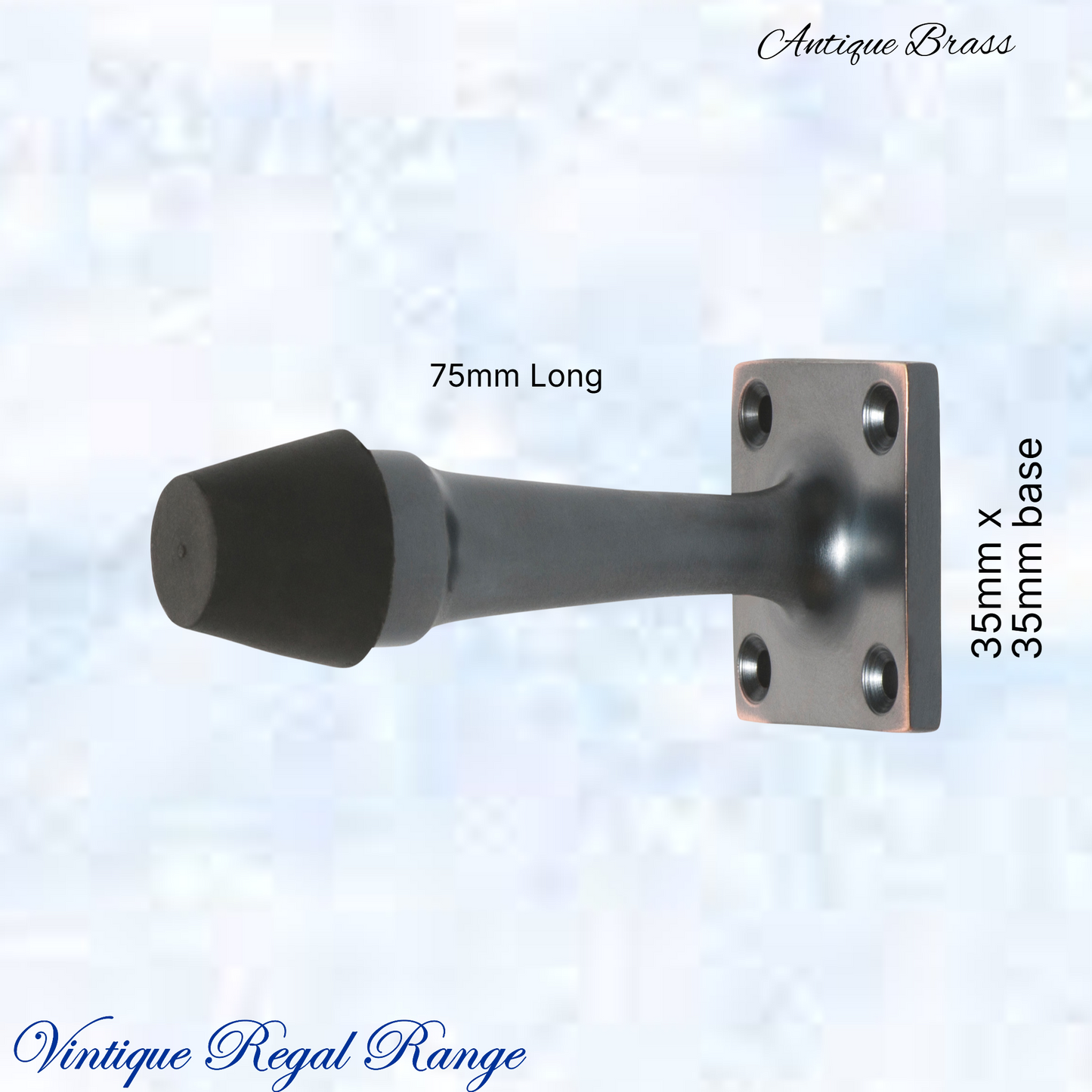 Antiqued Brass Art Deco rubber door stop -75mm long