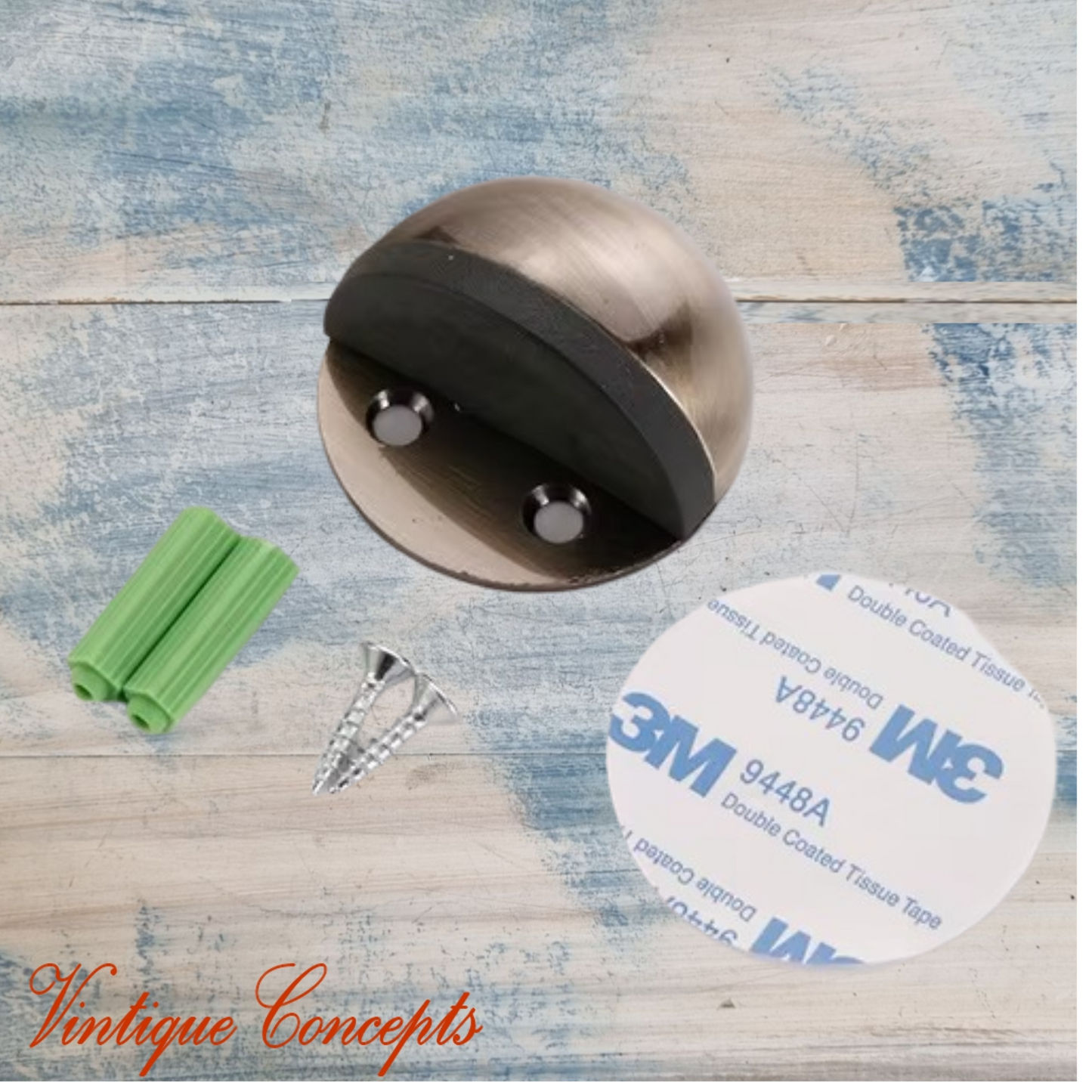 Bronze Stainless Steel Oval Floor Non-Magnetic Rubber Door Stop-NEW