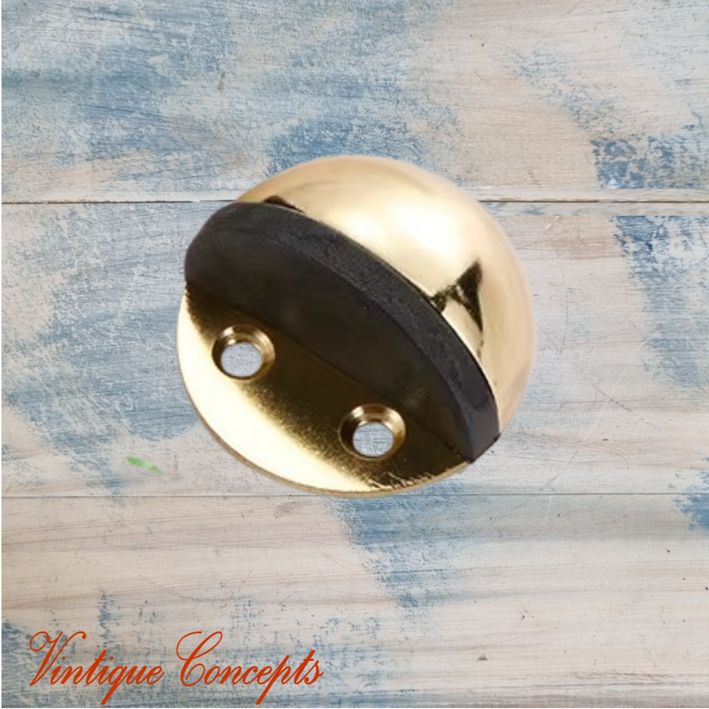 Gold Stainless Steel Oval Floor Non-Magnetic Rubber Door Stop-NEW