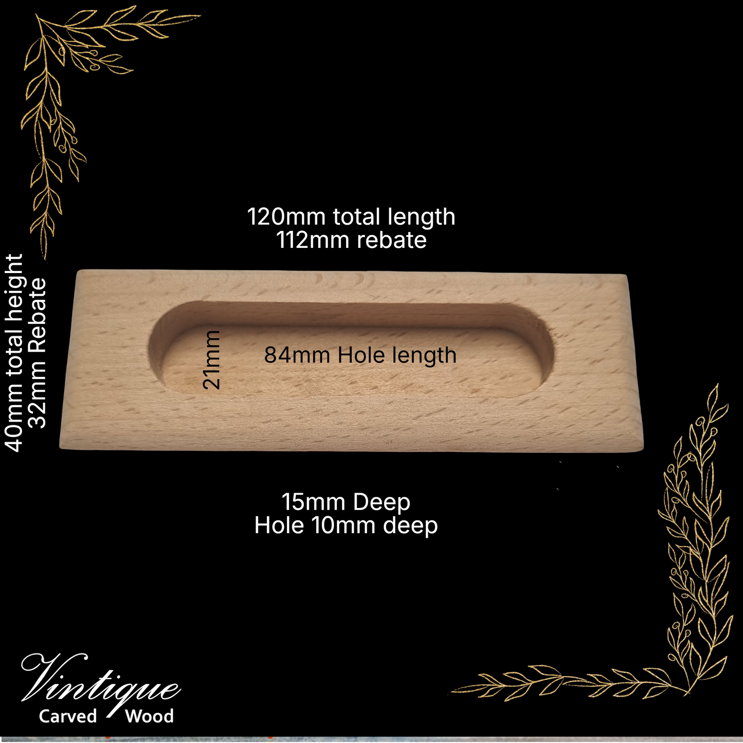 Concealed Cavity Rectangle wooden door Handle 120mm x 40mm