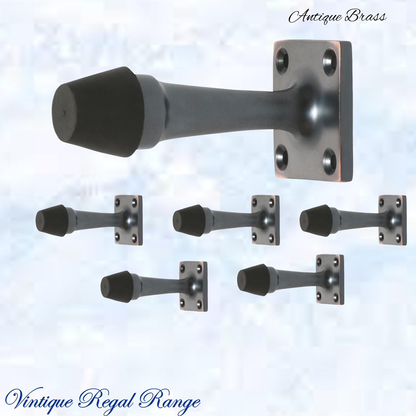 Antiqued Brass Art Deco rubber door stop -75mm long