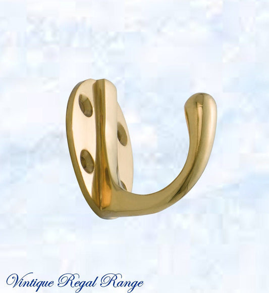 Polished Brass Oval Single Prong Robe Hook 50mmx 42mm-Vintique Concepts