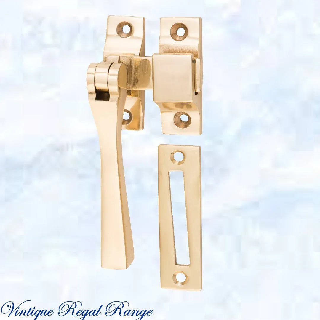 Window Square Clips Polished brass Square-Edge window fastener 55 x 95mm - Vintique Concepts