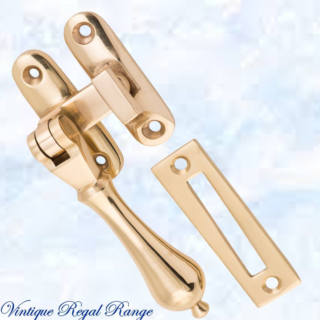 Polished brass teardrop windwo fastener 40 x 95mm-Vintique Concepts