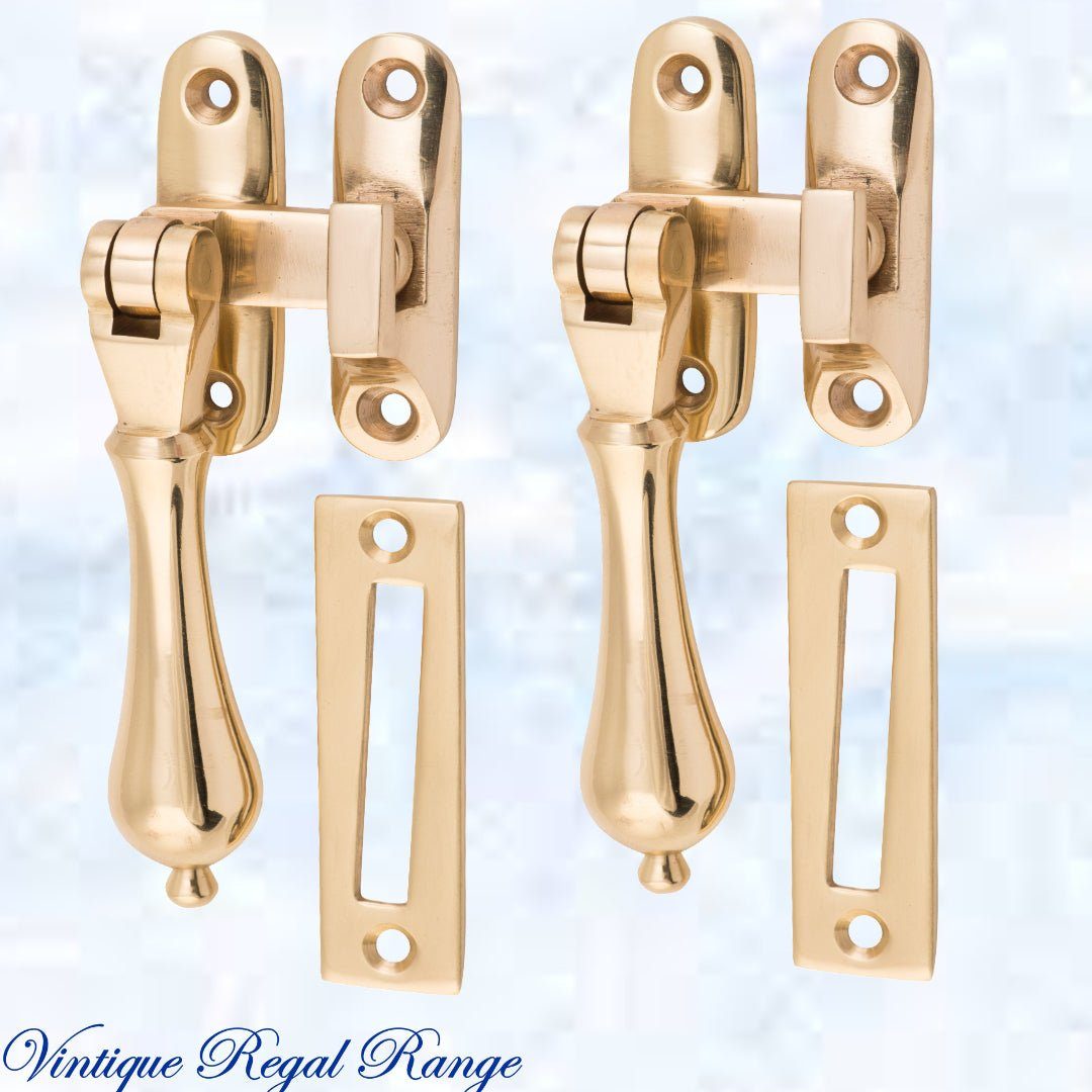 Polished brass teardrop windwo fastener 40 x 95mm-Vintique Concepts