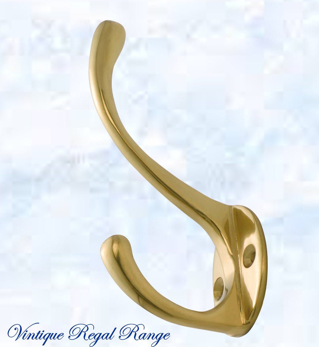 Polished Brass Traditional Coat & Hat Hook 110mm x 50mm-Vintique Concepts
