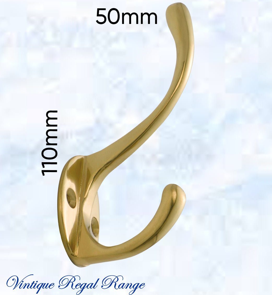 Polished Brass Traditional Coat & Hat Hook 110mm x 50mm-Vintique Concepts