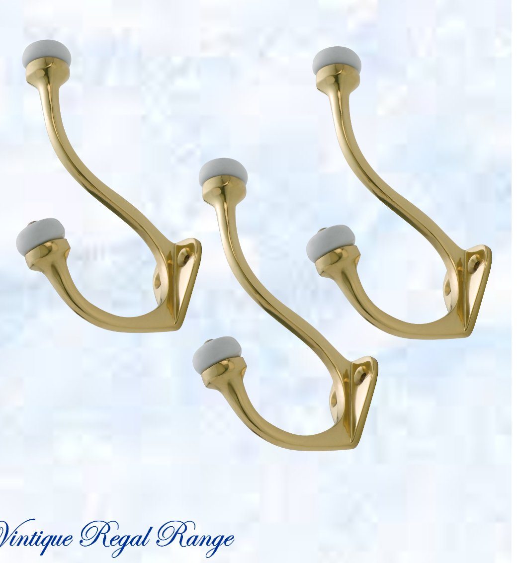 Polished Brass Victorian Coat & Hat Hook W/Porcelian 115mm x 75mm-Vintique Concepts