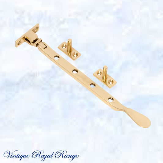 Polished Brass window stay 200mm with 4 holes-Base fixed-Vintique Concepts