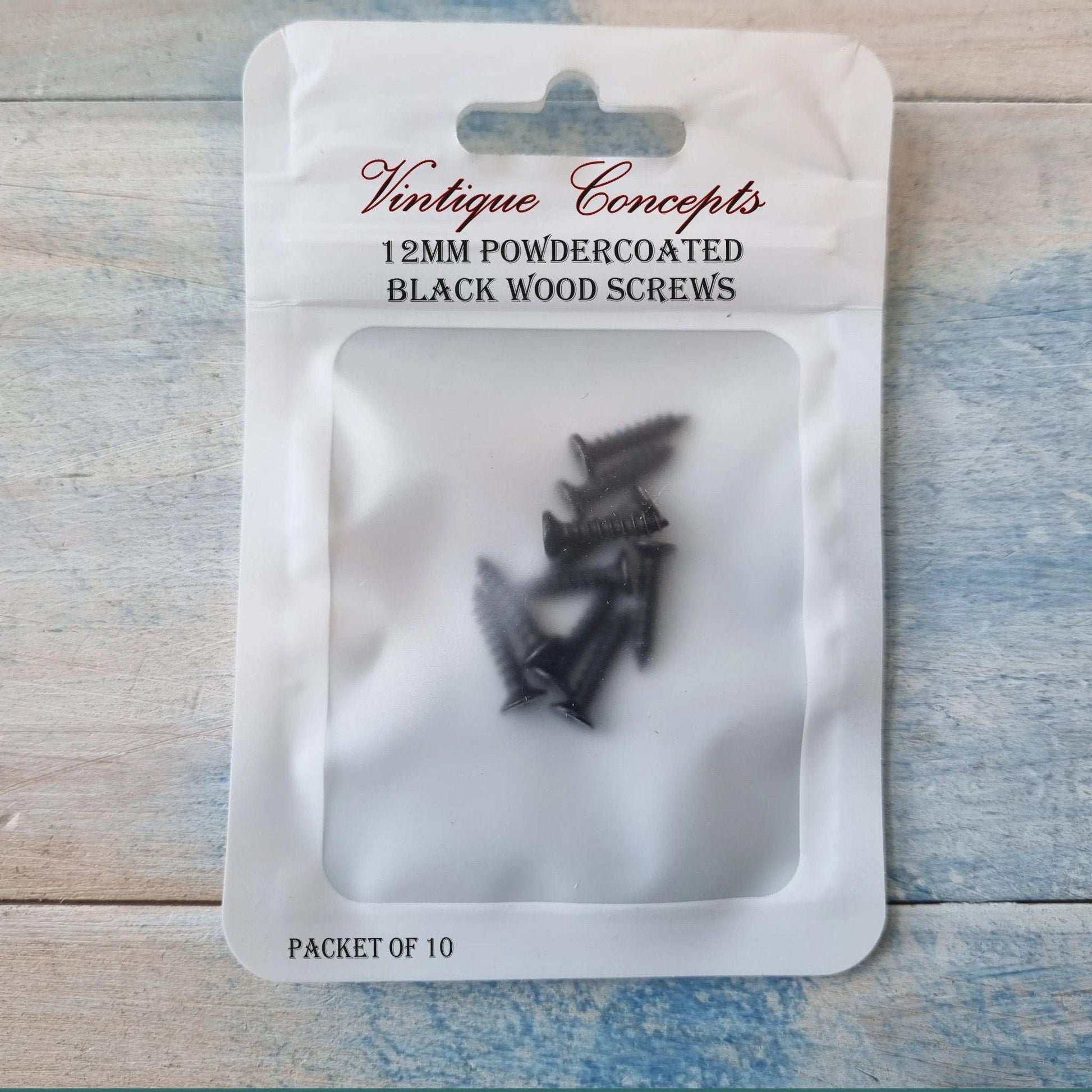 Powdercoated Black wood screws 12mm (packet of 10)-Vintique Concepts