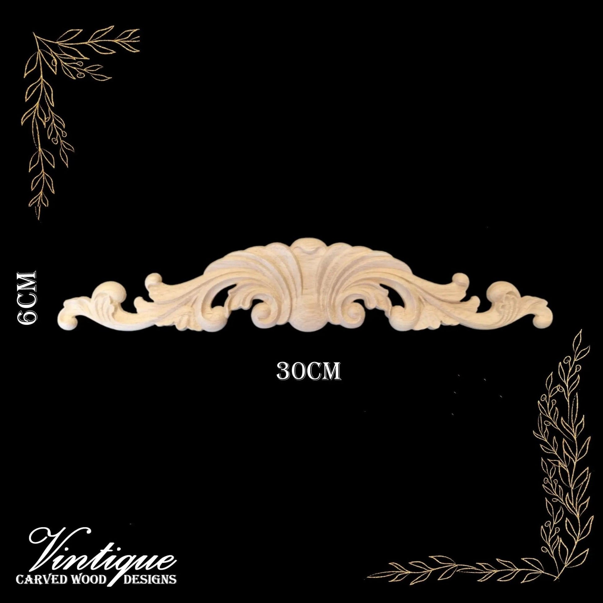 Prince George's Plume Centre Wooden Applique 30cm x 6cm-Vintique Concepts