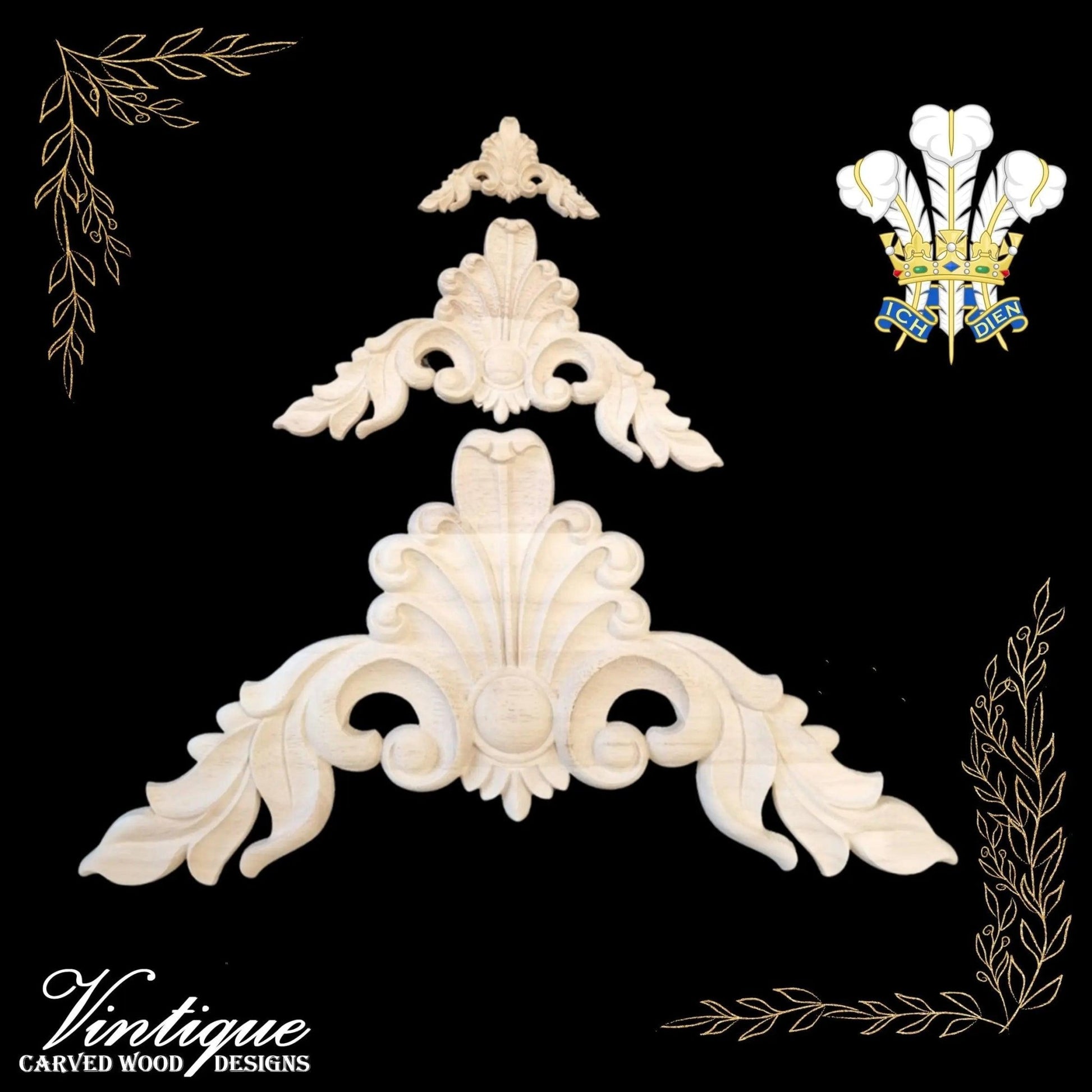 Prince's Plume Furniture wood applique Onlay  15cm x 15cm-Vintique Concepts