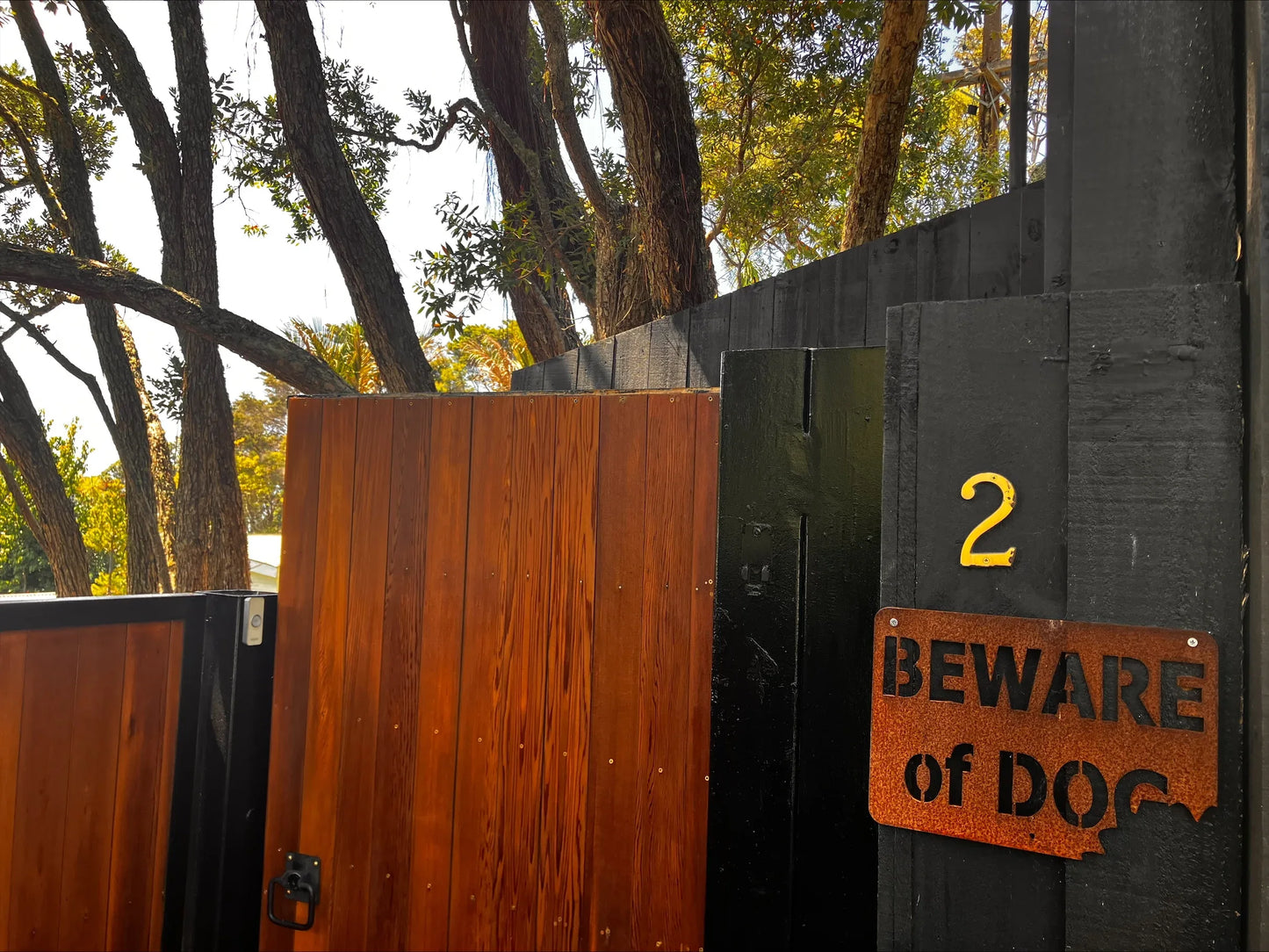 BEWARE OF DOG-With BITEMARK -Corten Rusty metal art 340mm x 240mm - Vintique Concepts