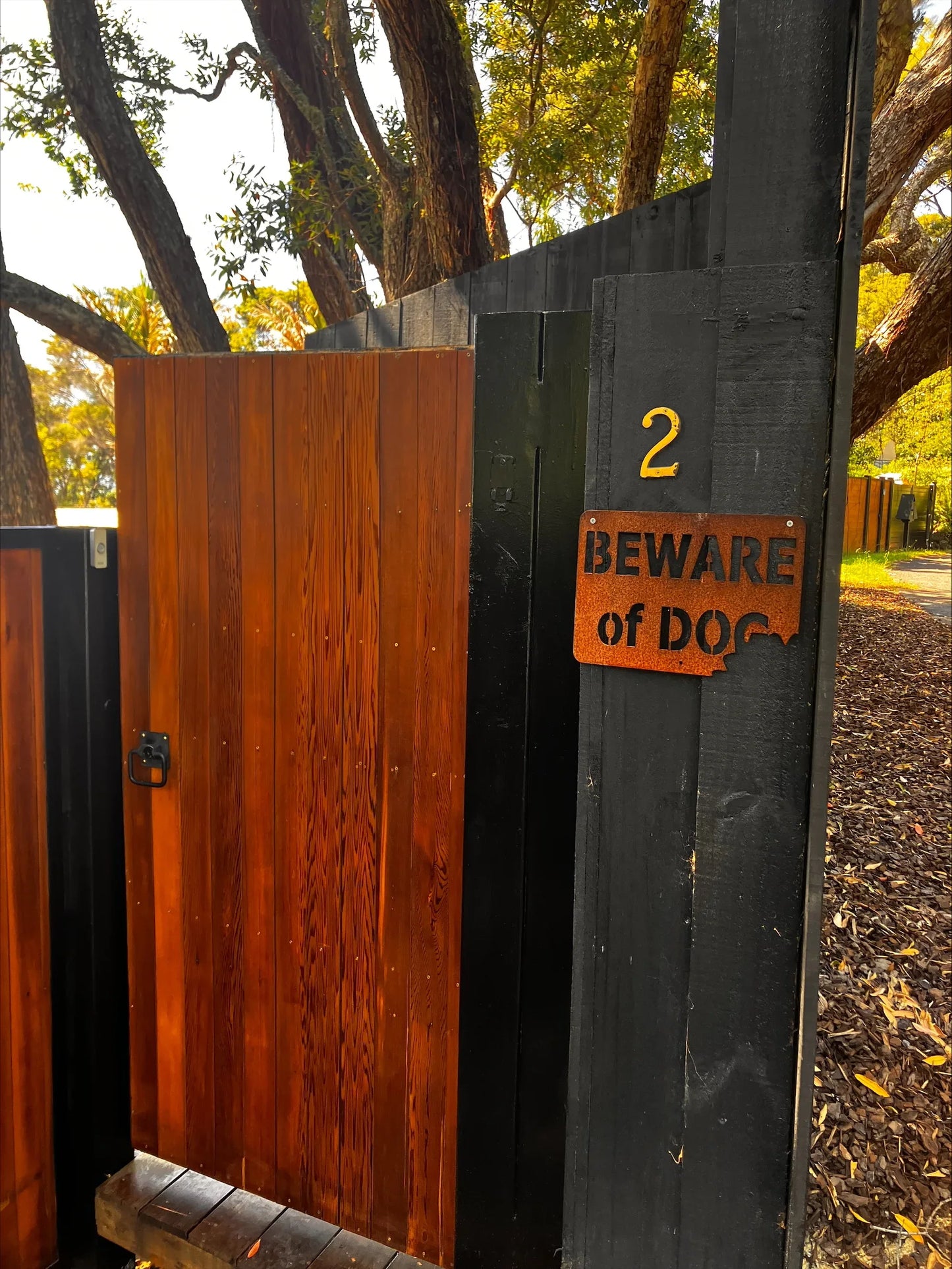 BEWARE OF DOG-With BITEMARK -Corten Rusty metal art 340mm x 240mm - Vintique Concepts