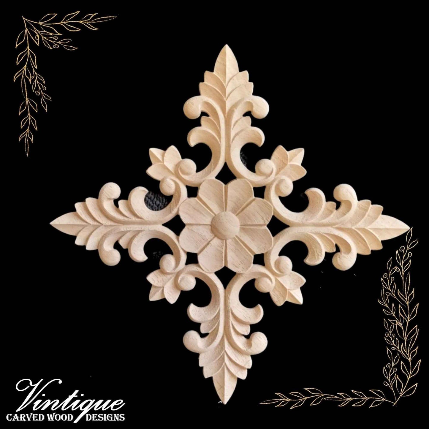 Regal Cross  or square medallion carved Wooden Applique 20cm x 20cm