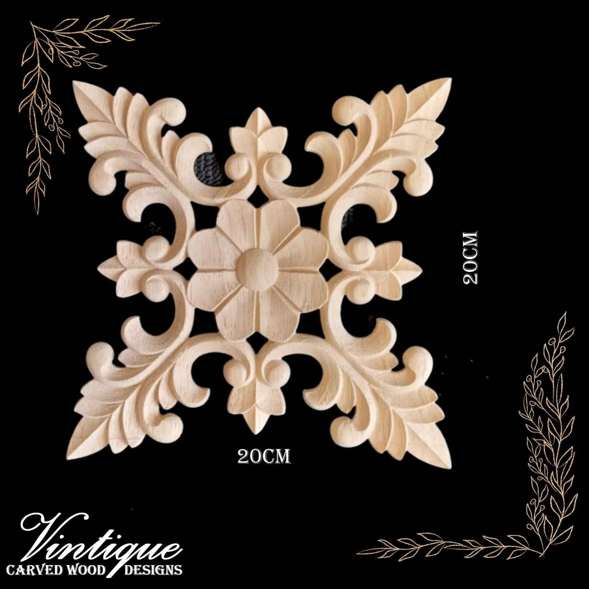 Regal Cross  or square medallion carved Wooden Applique 20cm x 20cm