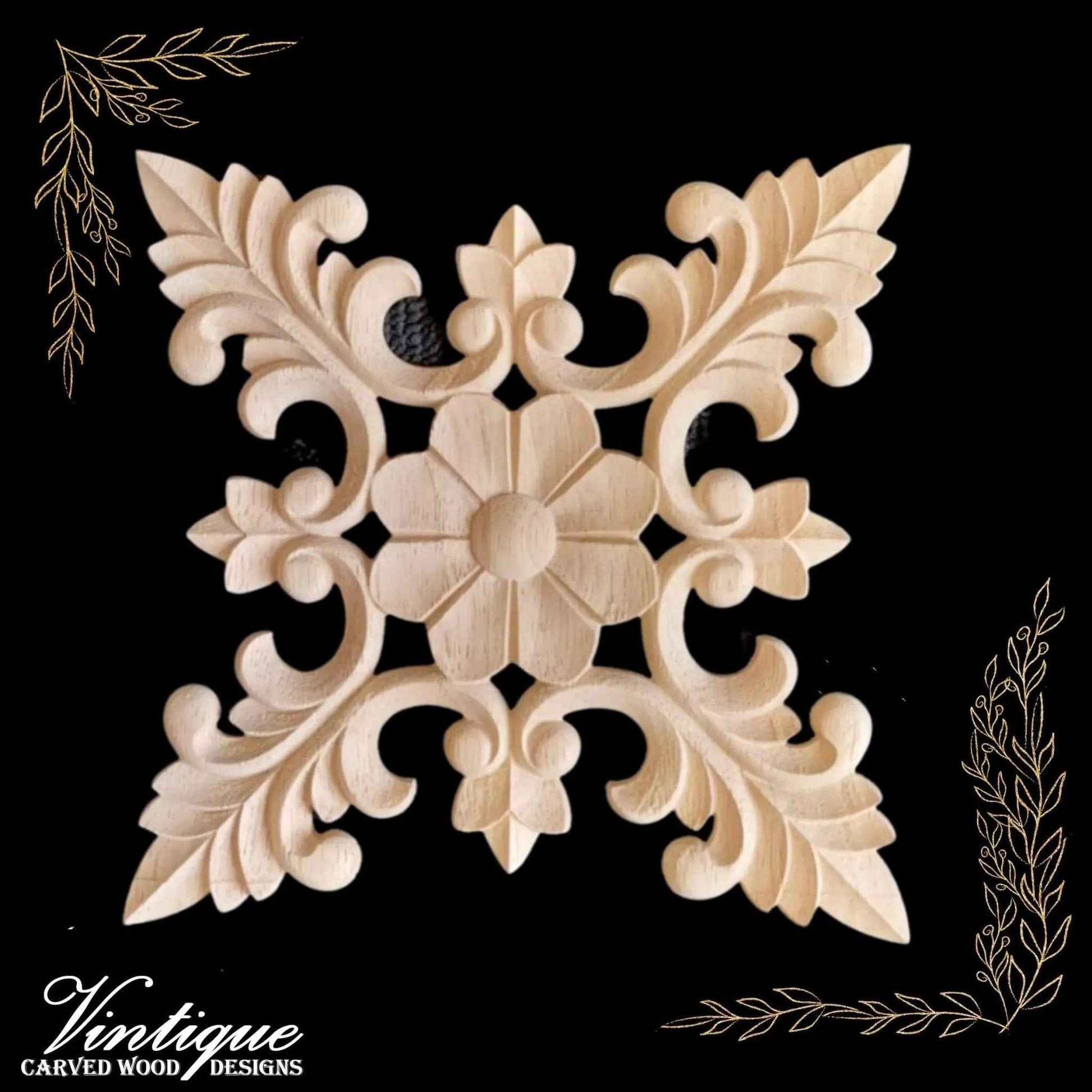 Regal Cross  or square medallion carved Wooden Applique 20cm x 20cm