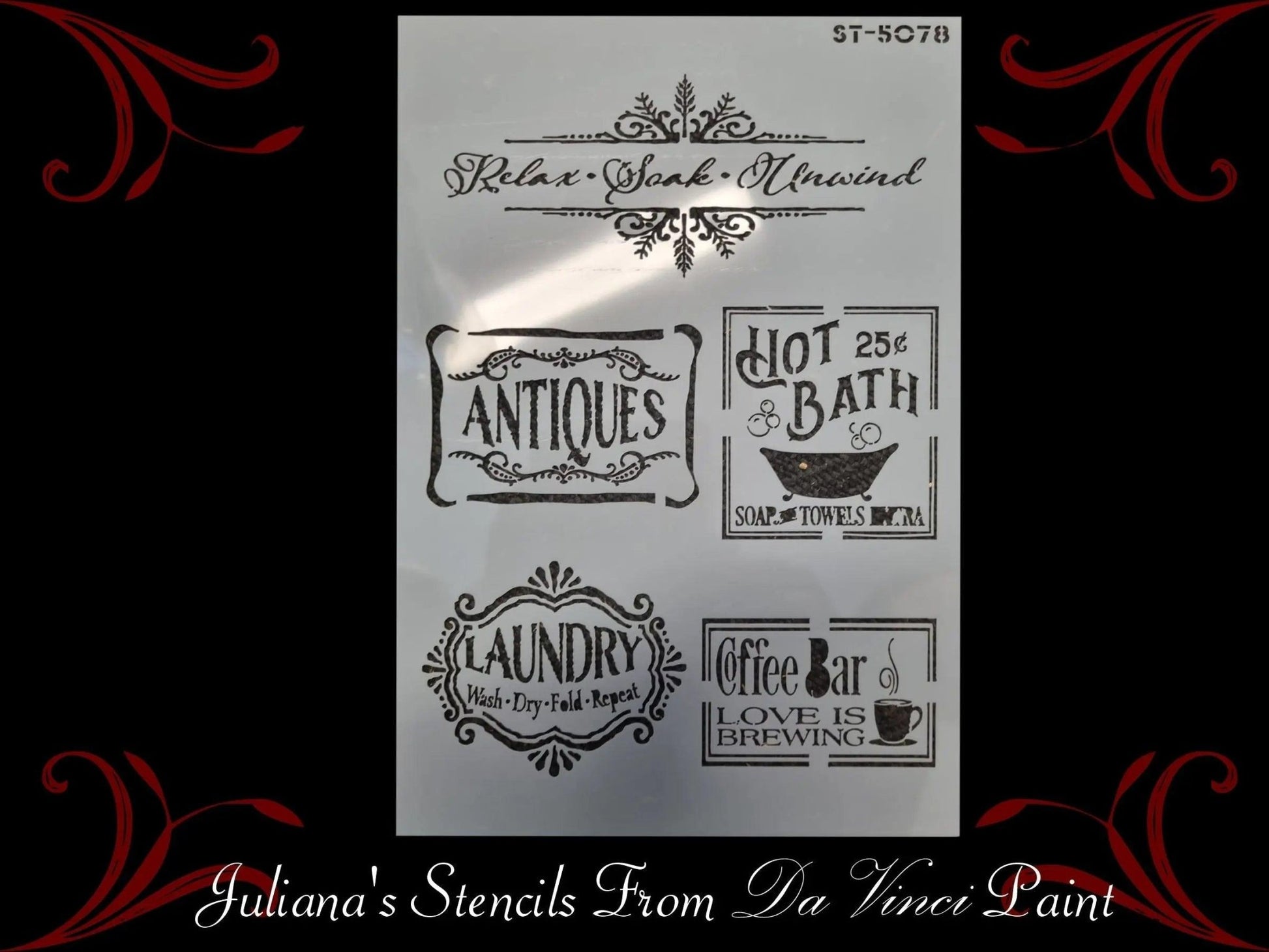 Relax-Soak-Unwind vintage furniture painting stencil (A4 Size)-Vintique Concepts