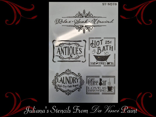 Relax-Soak-Unwind vintage furniture painting stencil (A4 Size)-Vintique Concepts