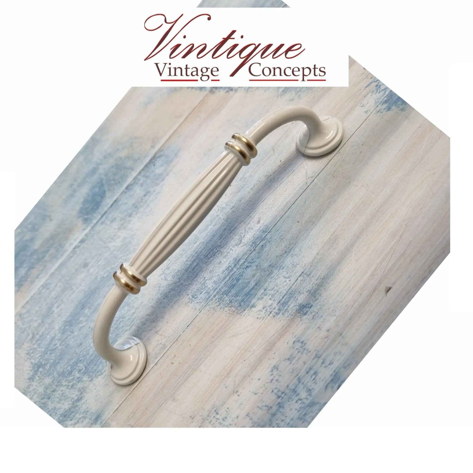 Ribbed Ivory with double Gold Band Drawer handle 148mm long